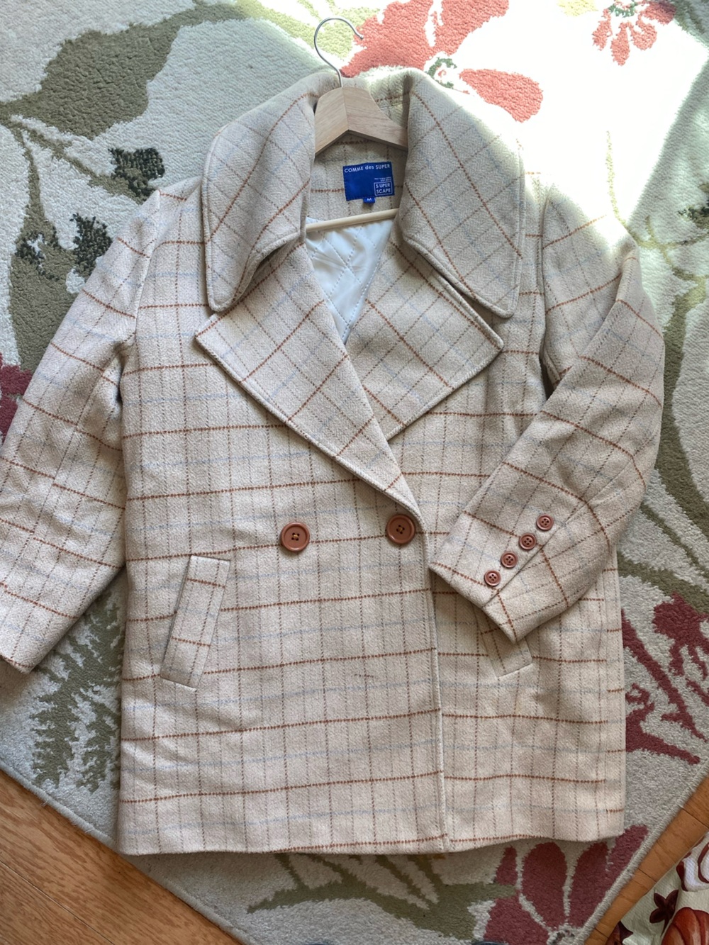 Neutral Plaid Trench Coat - Cream Plaid - Picture 2 of 6
